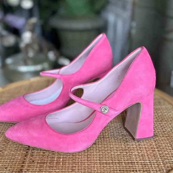 KATE ♠️ SPADE Elegant Pink Suede Mary Jane Heels - Picture 13 of 15